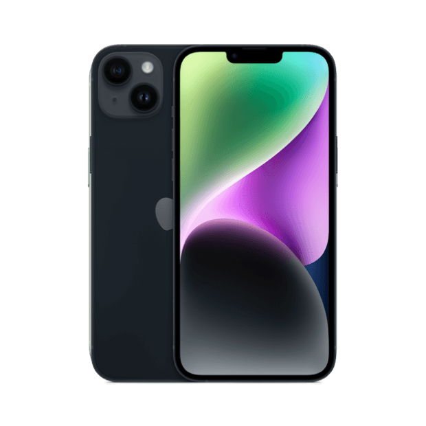 Three Business product image of a black iPhone 14 Plus business mobile phone