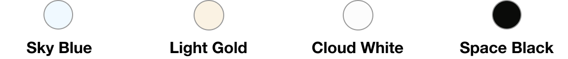 Sky Blue, Light Gold, Cloud White, Space Black