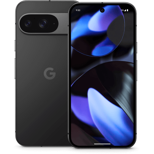 Google Pixel 9 front and rear in Obsidian.